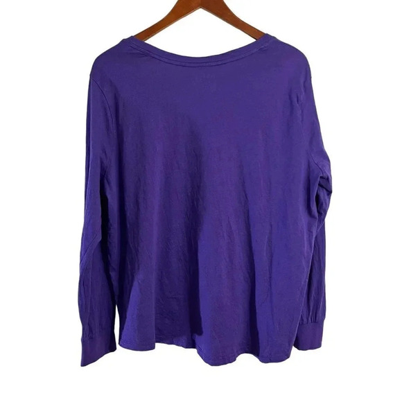 Terra & Sky Purple Long Sleeve T Shirt 1X Plus Size V Neck Top Plain Basic - Picture 2 of 3